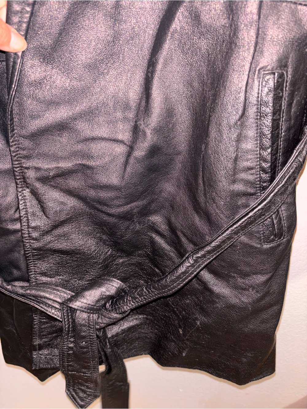Vintage- Pelle Black Leather Jacket with Real Fur Collar - Picture 5 of 9